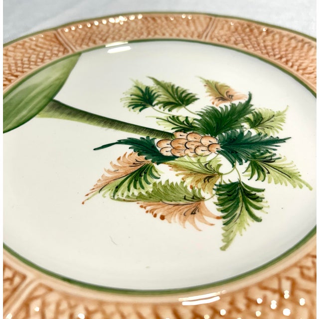 Boho Chic MCM Vietri Italian Wickerweave Border Tropical Coconut Palm Tree Porcelain Plates - A 3 Piece Set For Sale - Image 3 of 6