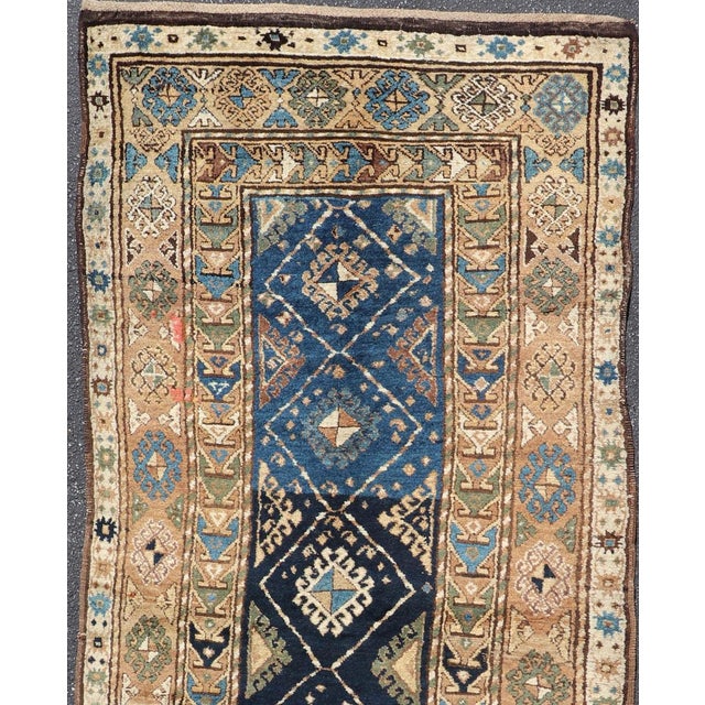 Blue Antique Blue Kazak Gallery Rug, Hand-Knotted Wool, Caucasus 3'10 X 9'8 For Sale - Image 8 of 12