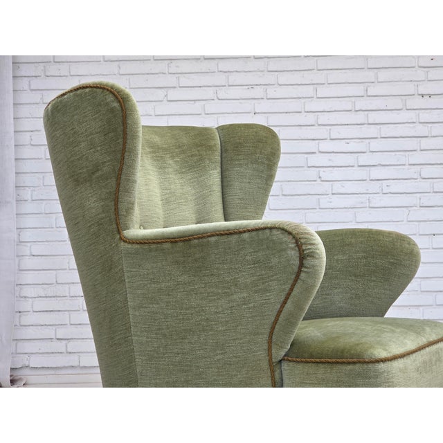 Scandinavian Armchair in Green Furniture Velour and Oak Wood Legs, 1960s For Sale - Image 4 of 18