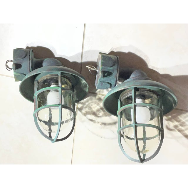 Vintage Maritime Solid Copper & Brass Sconces Size 14” High X 9” Wide X 10” Deep For Sale - Image 12 of 17