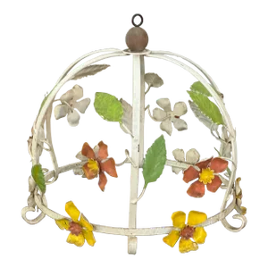 1970s Vintage Italian Tole Metal Floral Utensils/ Light Hanging Ornament