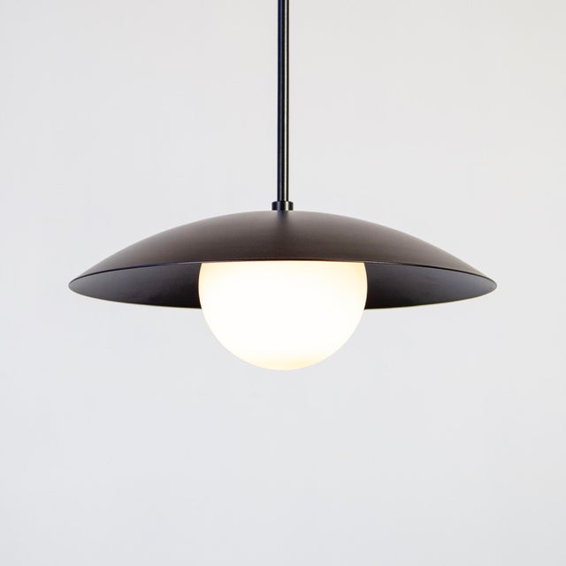 Dome Pendant Light, Black, 77.25in H, 5 Inch Glass Globe, by Research.Lighting, Modern, Minimal Hanging Light For Sale - Image 4 of 7