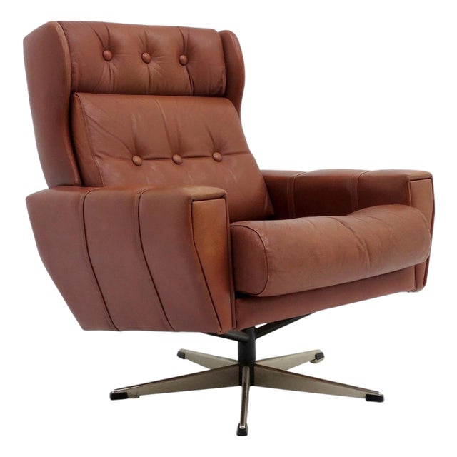 Danish Wingback Leather Lounge Chair, 1970 For Sale