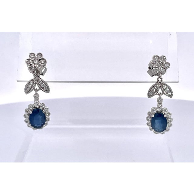 Metal Sapphire Drop Earrings With Diamond Surround 18k - 2 Pieces For Sale - Image 7 of 11