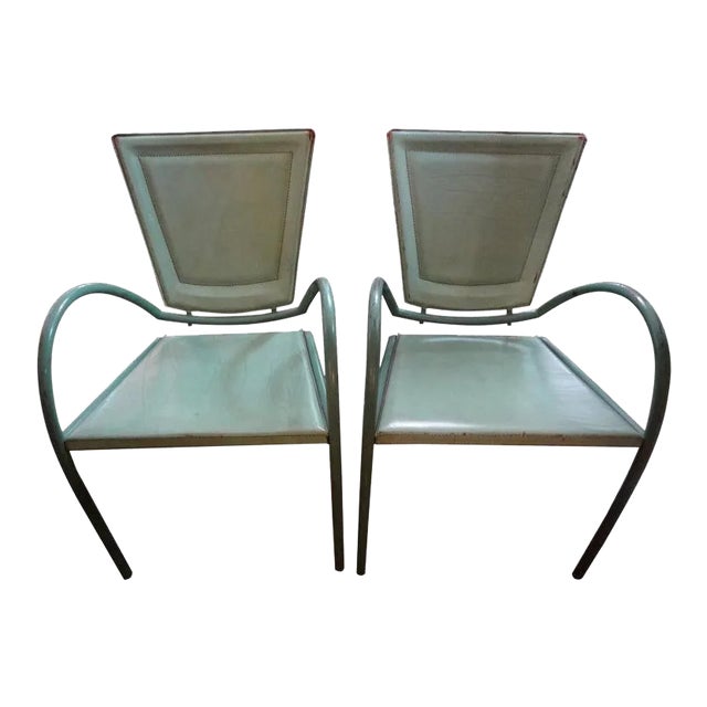 Italian Iron and Leather Chairs by Sawaya & Moroni - a Pair For Sale