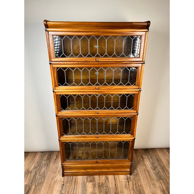 Traditional Vintage Globe Wernicke Leaded Glass Five Stack Barrister Bookcase For Sale - Image 3 of 7