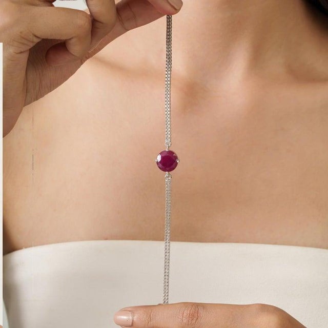 Single Stone Natural Ruby Unisex Bracelet in 925 Silver For Sale - Image 4 of 12