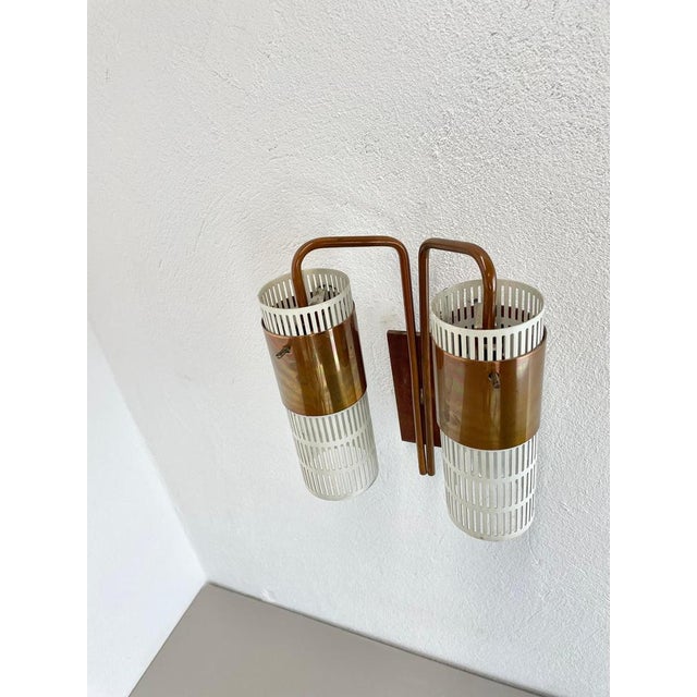 Minimalist Copper and Teak Tube Hole Pattern Wall Light, Denmark, 1970s For Sale - Image 14 of 18