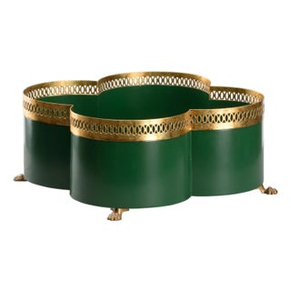 Tracery Quatrefoil Cachepot/Planter - Green, Large For Sale