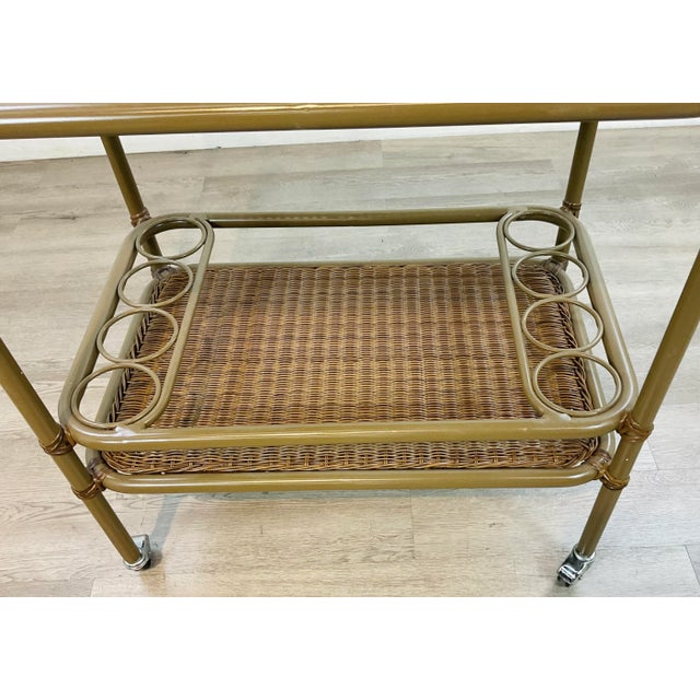 Contemporary Made Goods Organic Modern Indoor/Outdoor Chestnut Faux Wicker Torrey Bar Cart For Sale - Image 3 of 6