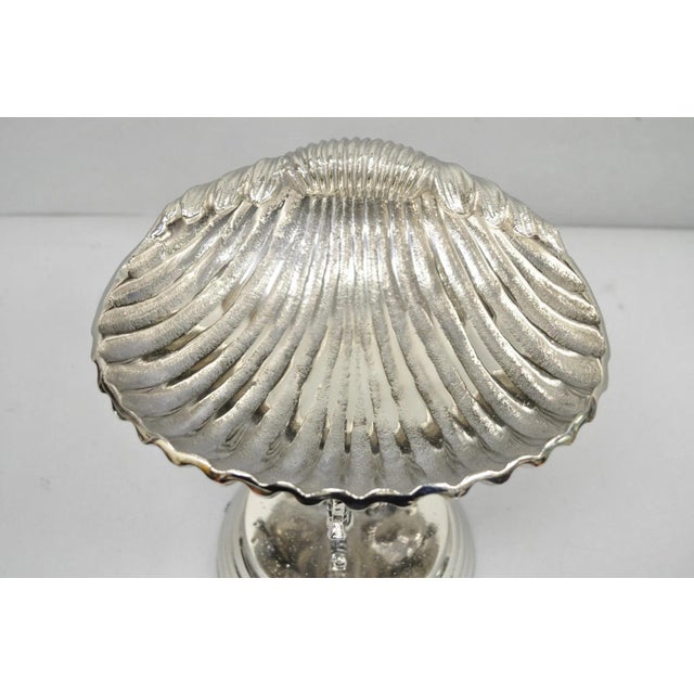 Contemporary Decorative Nautical Silver Plated Seahorse Clamshell Pedestal Compote Candy Dish For Sale - Image 10 of 13