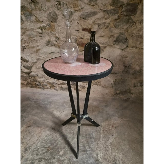 Industrial Art Deco French Bistro Table with Rex Bakelite Top, 1940 For Sale - Image 3 of 18