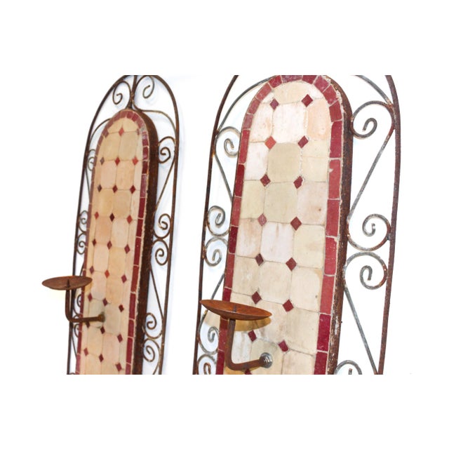 1960s Wall Sconce With Red Terracotta & Decorative Iron Border For Sale - Image 5 of 9