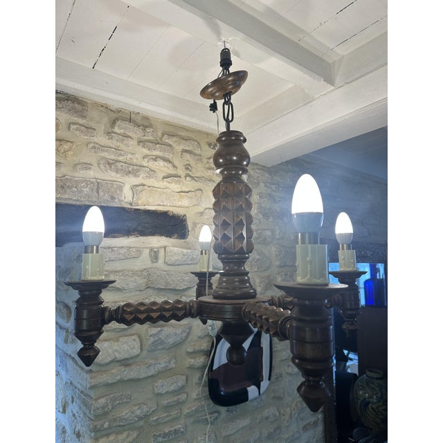 Wood Vintage Pendant Light by Charles Dudouyt, 1940s For Sale - Image 7 of 18