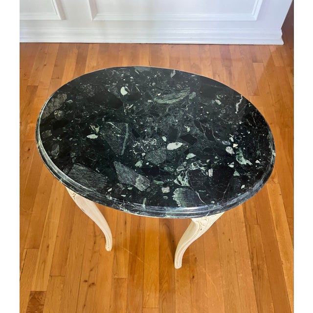 20th Century Louis XV Style Cream Painted Marble Top Carved Oval Side Table For Sale In Philadelphia - Image 6 of 9