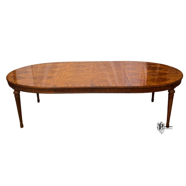 Vintage Drexel Heritage Laurette Collection French Provincial Style Mahogany Parquet Extension Dining Table For Sale - Image 12 of 12
