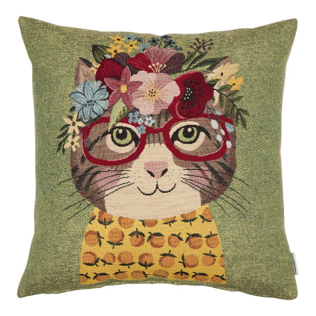 Cassie Cat Woven Cushion With Feather Filler - 42x42cm (17"x17") For Sale