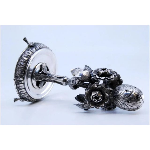 Silver Toothpick Holder with Flowers, Palmettes Chalice and Round Base with Feet For Sale - Image 6 of 10