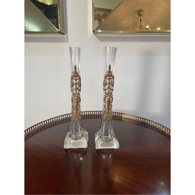 Single Flower Vases attributed to Baccarat, 1890s, Set of 2 For Sale - Image 4 of 9