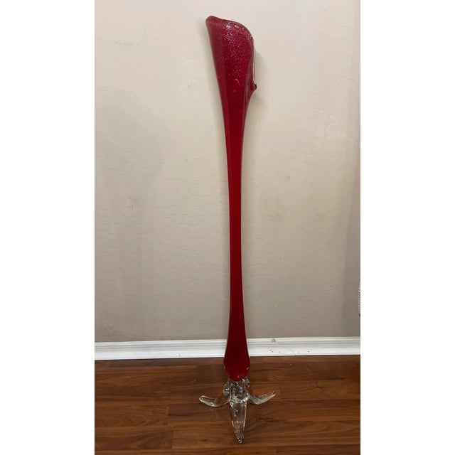 Metal 45” Tall Mid Century Modern Italy Aventurine Glass Floor Vase Red With Silver Flecks For Sale - Image 7 of 12