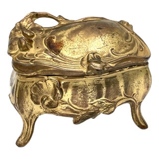 19th Century Gold Art Nouveau Brass Jewelry Trinket Box For Sale