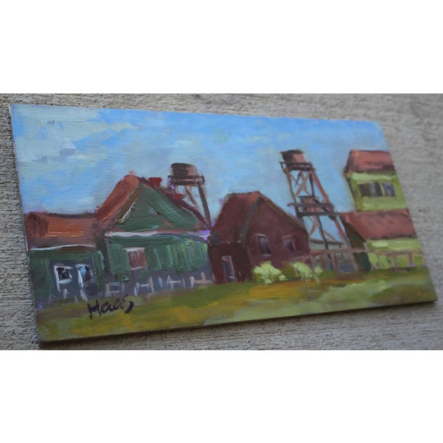Quiet Places & Town Views — Mendocino Village Original oil painting by L. Haas, 12 x 6 in unframed masonite panel, signed....