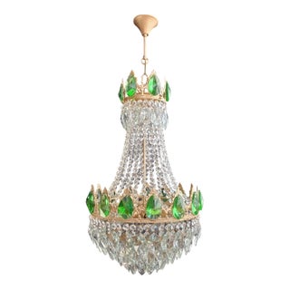 Vintage Emerald Color Crystal Chandelier For Sale
