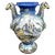 Vintage Italian hand-painted urn vase with giraffe handles and mask accents. Hand painted classic figures in repose scene...