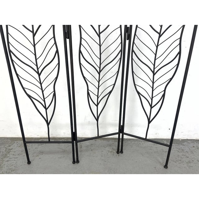 1970s Three-Panel Metal Folding Room Divider Screen With Leaf Motif For Sale - Image 4 of 9
