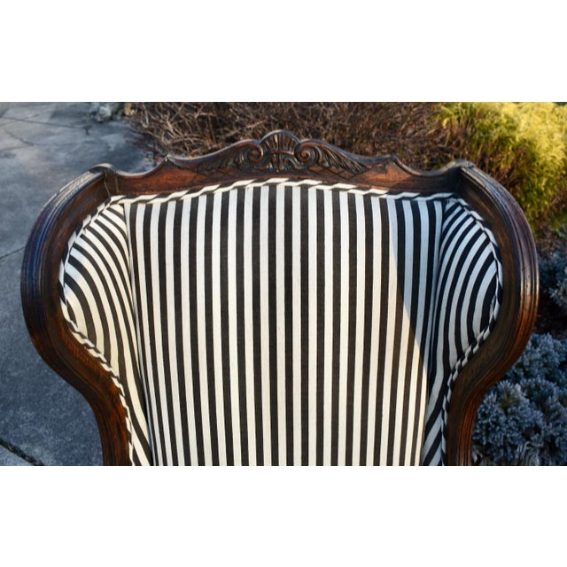 Vintage Carved Oak Country French High Back Wing Chair For Sale In Philadelphia - Image 6 of 13