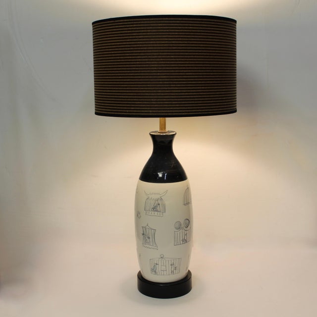 Mid-Century Modern Vintage French Elc Du Nord Ceramic Table Lamp | Birdcages For Sale - Image 3 of 8