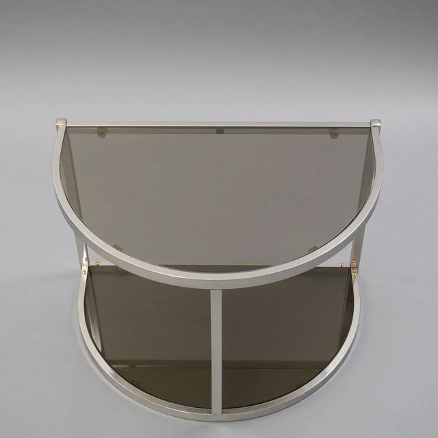 Glass Vintage Semicircle Console or Coffee Table in Chrome Smoked Glass For Sale - Image 7 of 9