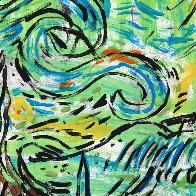 Abstract Twist on Starry - Original Pop Street Art Acrylic Painting on Newspaper by Gary John For Sale - Image 3 of 6