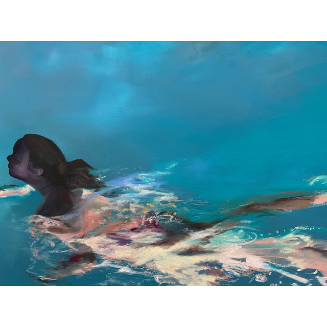 Contemporary Night Swimmer, Original Oil on Canvas by Jessica Fairley For Sale - Image 3 of 7
