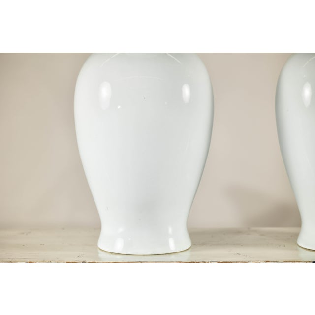 Pair of Classic White Porcelain Vases with Timeless Elegance For Sale - Image 12 of 12