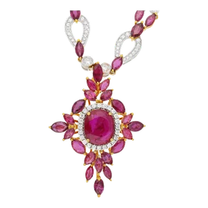 15.66 Carat Ruby & 3.17 Carat Diamond Cross Pendant Necklace in 18K Solid Gold
