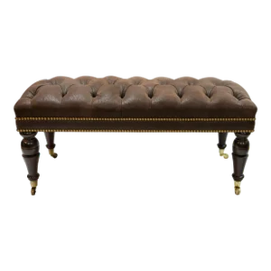 French Tufted Bench on Casters With French Natural Nailheads