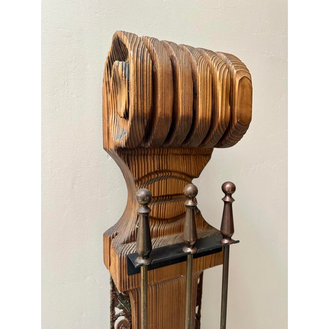 Witco Vintage Mid Century Modern Tiki Witco Wood Fireplace Tool Set For Sale - Image 4 of 9