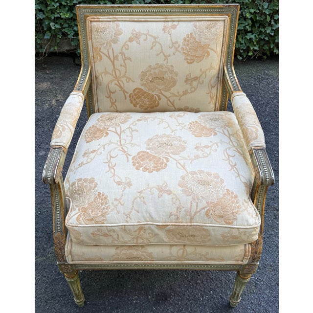 Traditional Vintage French Regency Parcel Gilt Upholstered Accent Armchair For Sale - Image 3 of 12
