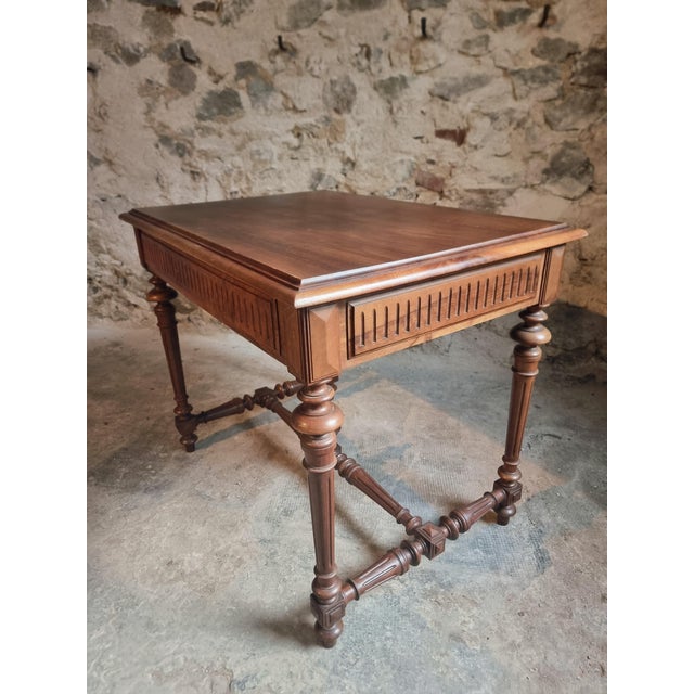 French Walnut Writing Table with Drawer, 1930 For Sale - Image 11 of 16