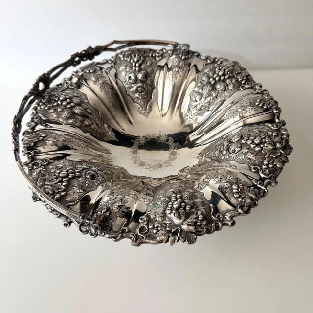 Victorian Vintage Silver Plate Swing Handle Basket For Sale - Image 3 of 8