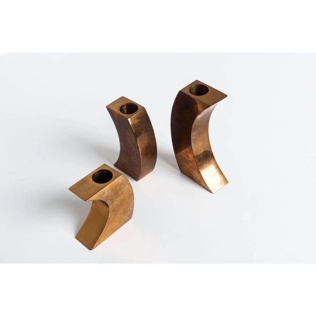 Metal Set of 3 Vintage Solid Bronze Candle Holders by Monique Gerber For Sale - Image 7 of 8
