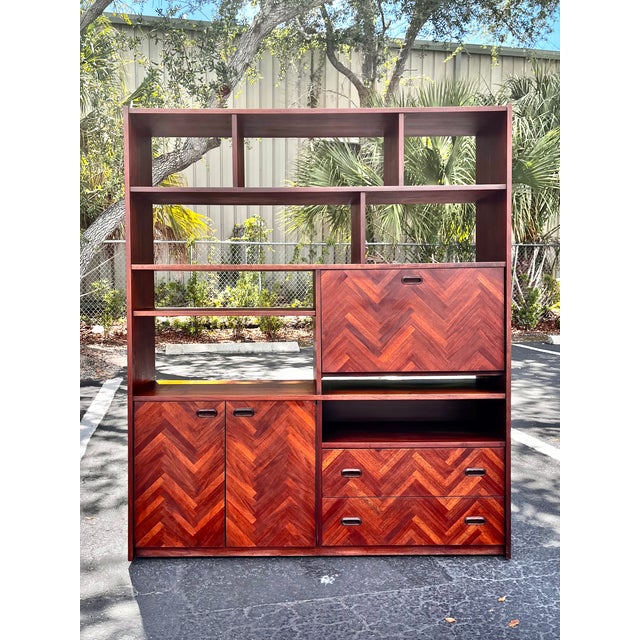 Mid-century Danish modern herringbone room divider or wall unit. A versatile piece that is suitable as a dry bar, a desk,...