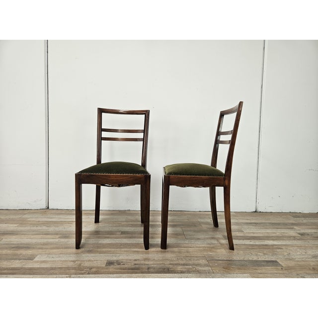 Art Deco Dining Chairs in Walnut and Fabric, 1940, Set of 2 For Sale - Image 4 of 14