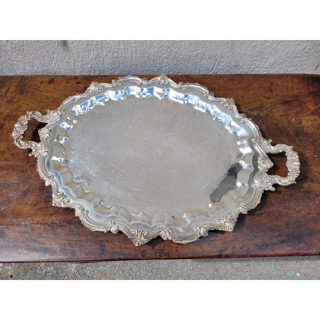 Vintage Silver Metal Tray For Sale - Image 17 of 17