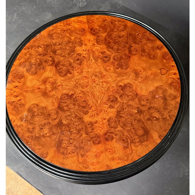 French Art Deco Ebonized Round Side Table With Burl Walnut Top - Two Available For Sale In Austin - Image 6 of 11