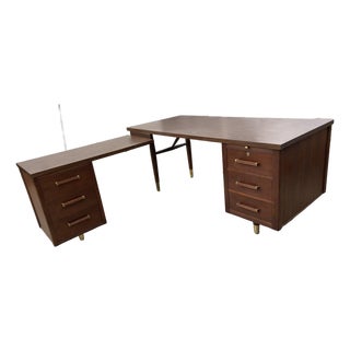 Alma Vintage Mid Century Modern L Shape Executive Desk For Sale