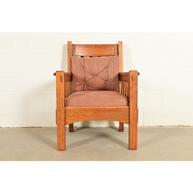 Mission Harden Furniture Antique Mission Oak Arts & Crafts Lounge Chair, Circa 1910 For Sale - Image 3 of 13