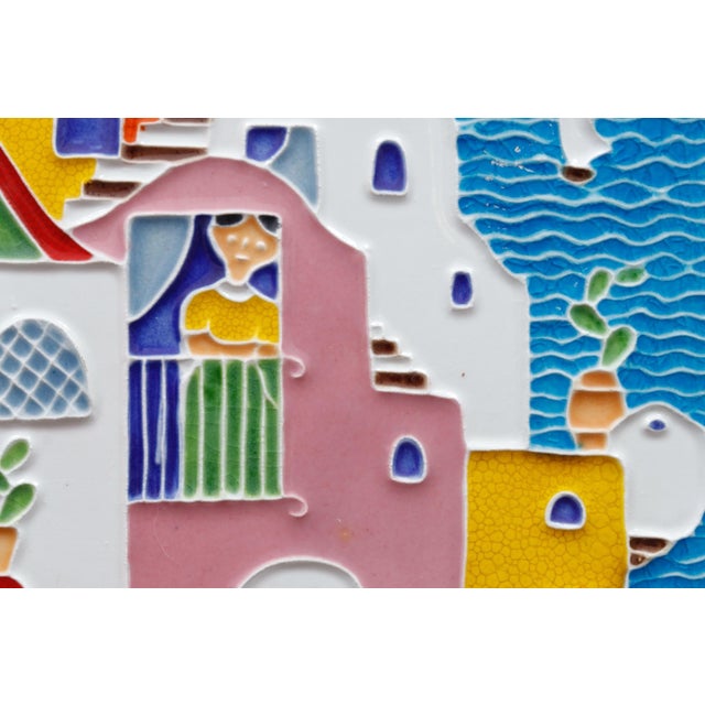 Mediterranean Houses Italian Hand Painted Tile Art by Creazioni Luciano For Sale - Image 4 of 8