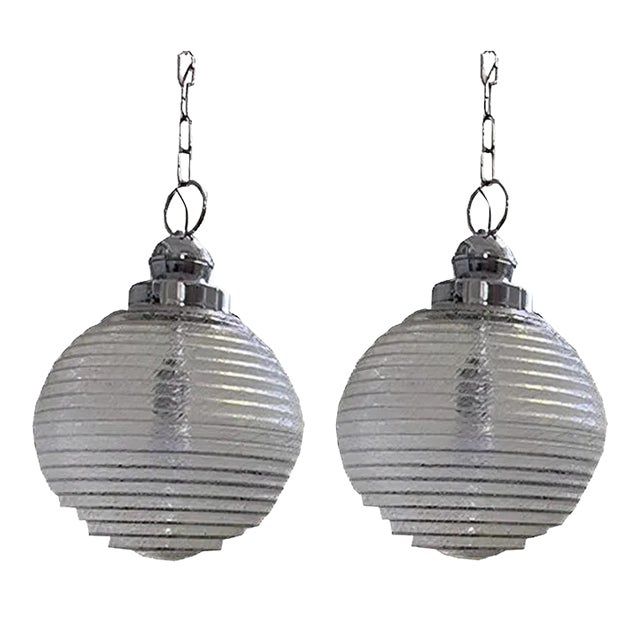 Ball Ceiling Lamps with Multi-Strands Engraving Effect, 1970s, Set of 2 For Sale
